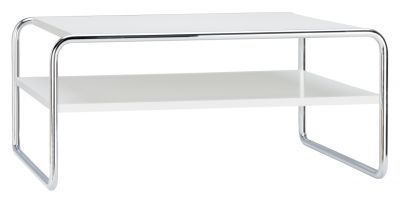 B 20 a/1 Thonet Couchtisch mit weißer Tischplatte und verchromtem Stahlrohrgestell, inklusive Fachboden.